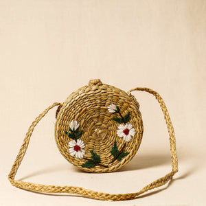 Beige - Handcrafted Natural Water Reed Embroidered Sling Bag