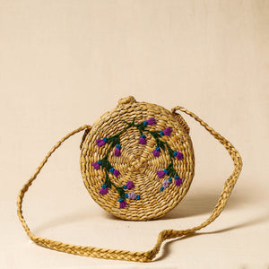Beige - Handcrafted Natural Water Reed Embroidered Sling Bag