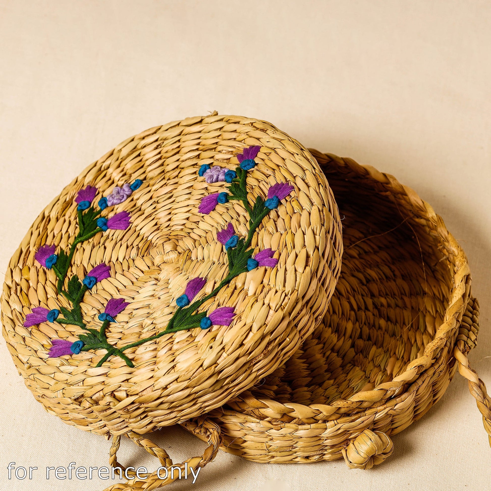 Beige - Handcrafted Natural Water Reed Embroidered Sling Bag