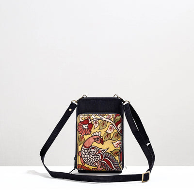 Black - Handpainted Kalamkari Natural Dyed Ghicha Silk Sling Bag