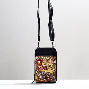 Black - Handpainted Kalamkari Natural Dyed Ghicha Silk Sling Bag