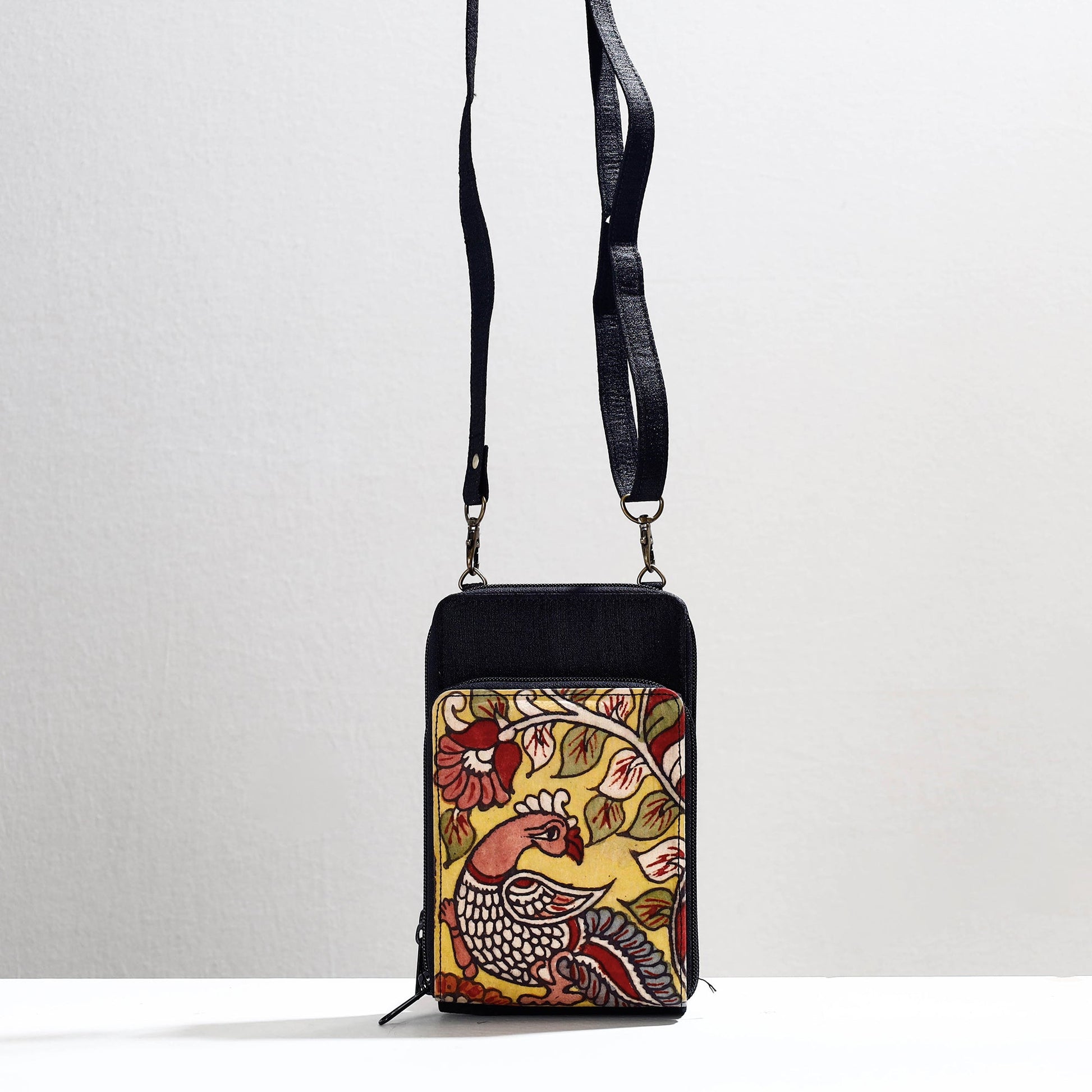 Black - Handpainted Kalamkari Natural Dyed Ghicha Silk Sling Bag