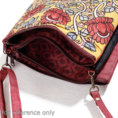 Brown - Handpainted Kalamkari Natural Dyed Ghicha Silk Sling Bag