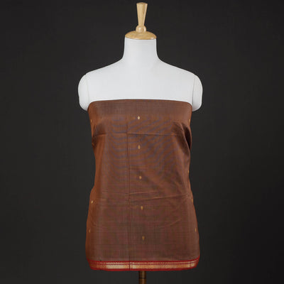 Brown - 3pc Handloom Chanderi Silk Zari Buti Suit Material Set