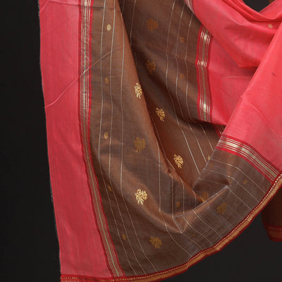 Brown - 3pc Handloom Chanderi Silk Zari Buti Suit Material Set