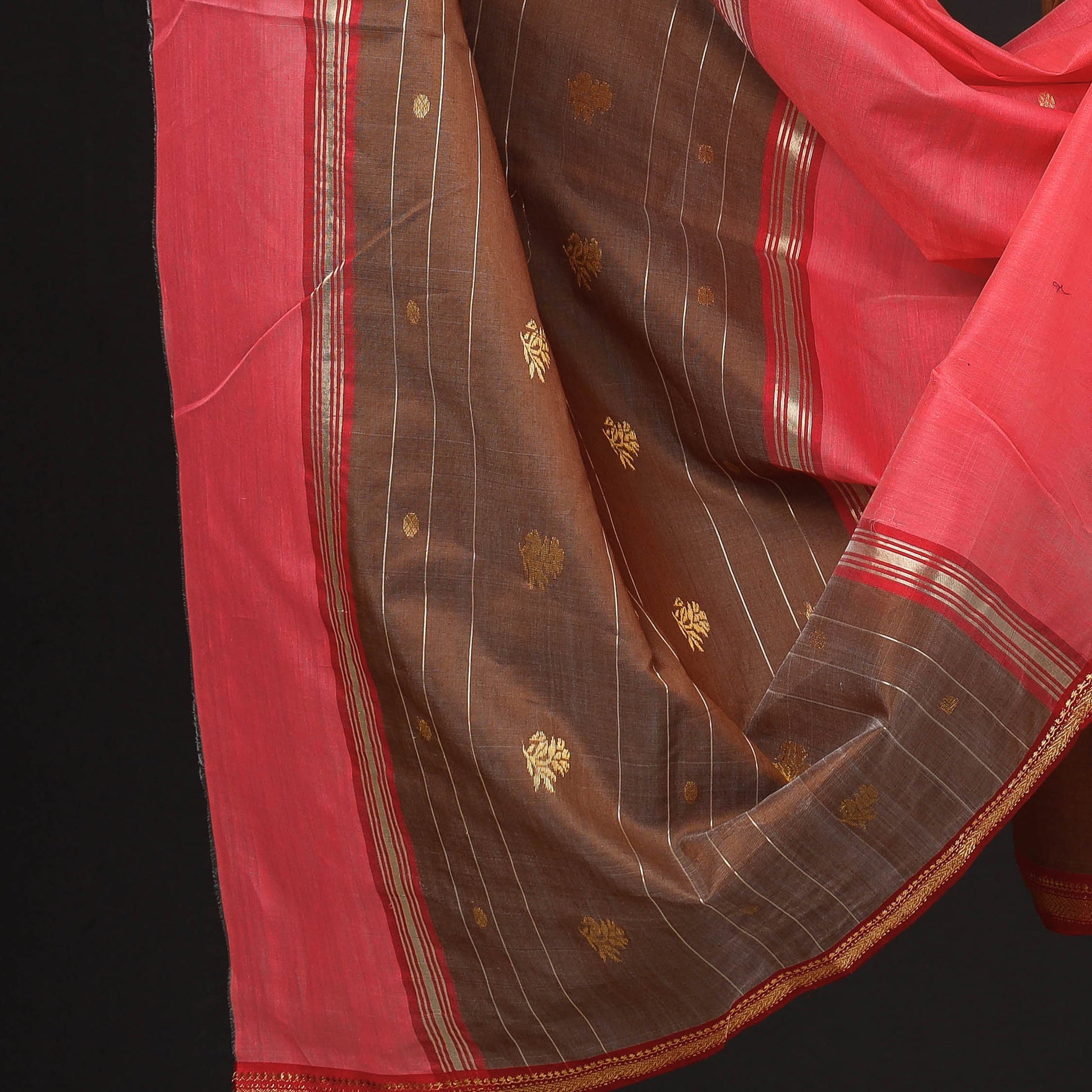Brown - 3pc Handloom Chanderi Silk Zari Buti Suit Material Set