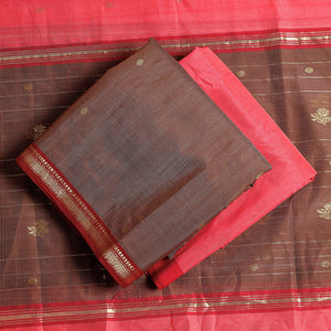 Brown - 3pc Handloom Chanderi Silk Zari Buti Suit Material Set