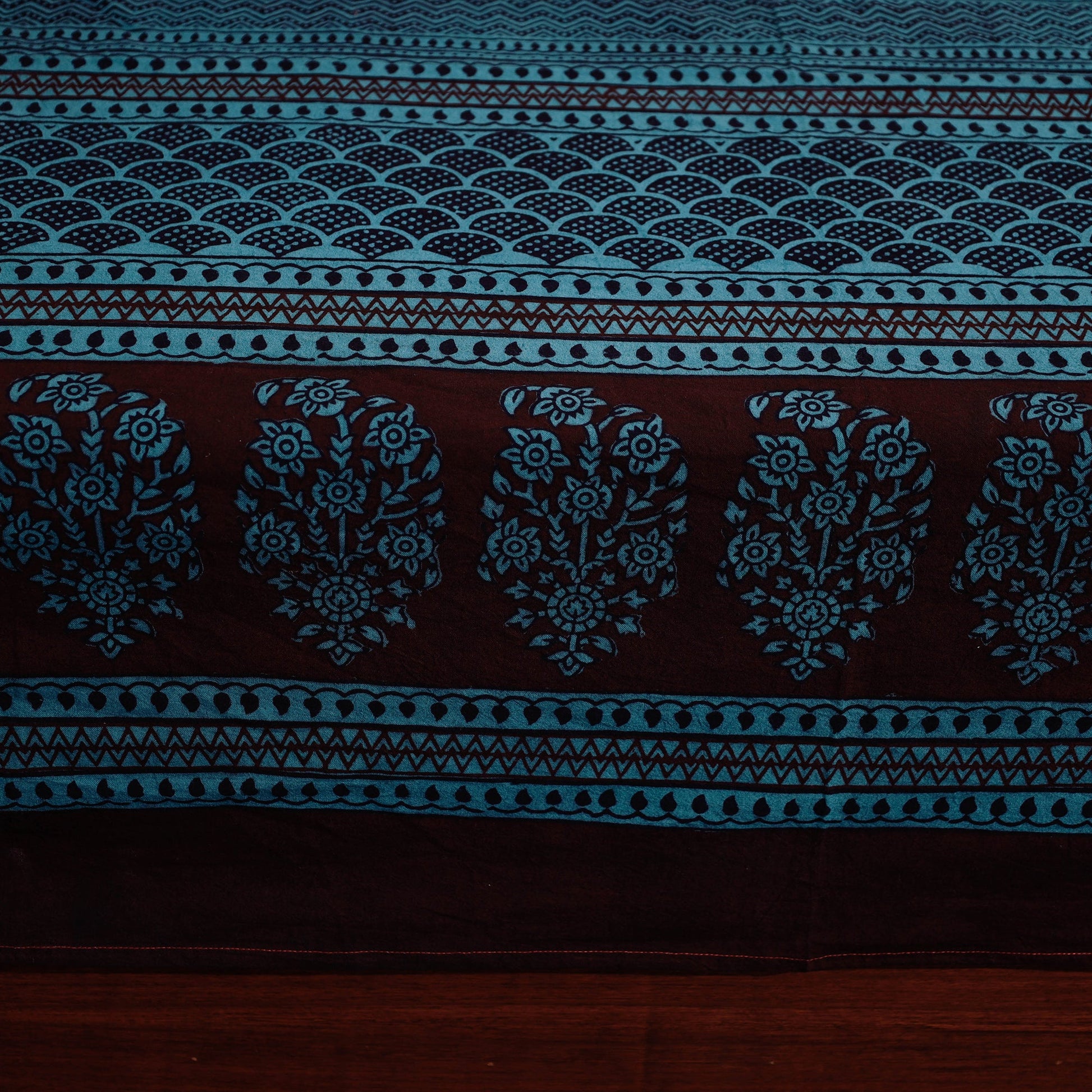 Blue - Bagh Block Printed Cotton Double Bed Cover with Pillow Covers (113 x 93 in)