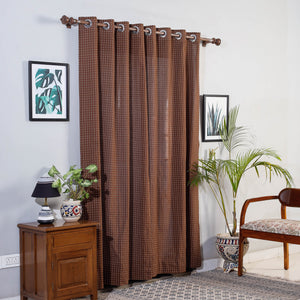 Brown - Jacquard Weave Cotton Door Curtain (7 x 3 Feet) (single piece)