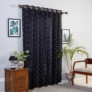 Black - Jacquard Weave Cotton Door Curtain (7 x 3 Feet) (single piece)