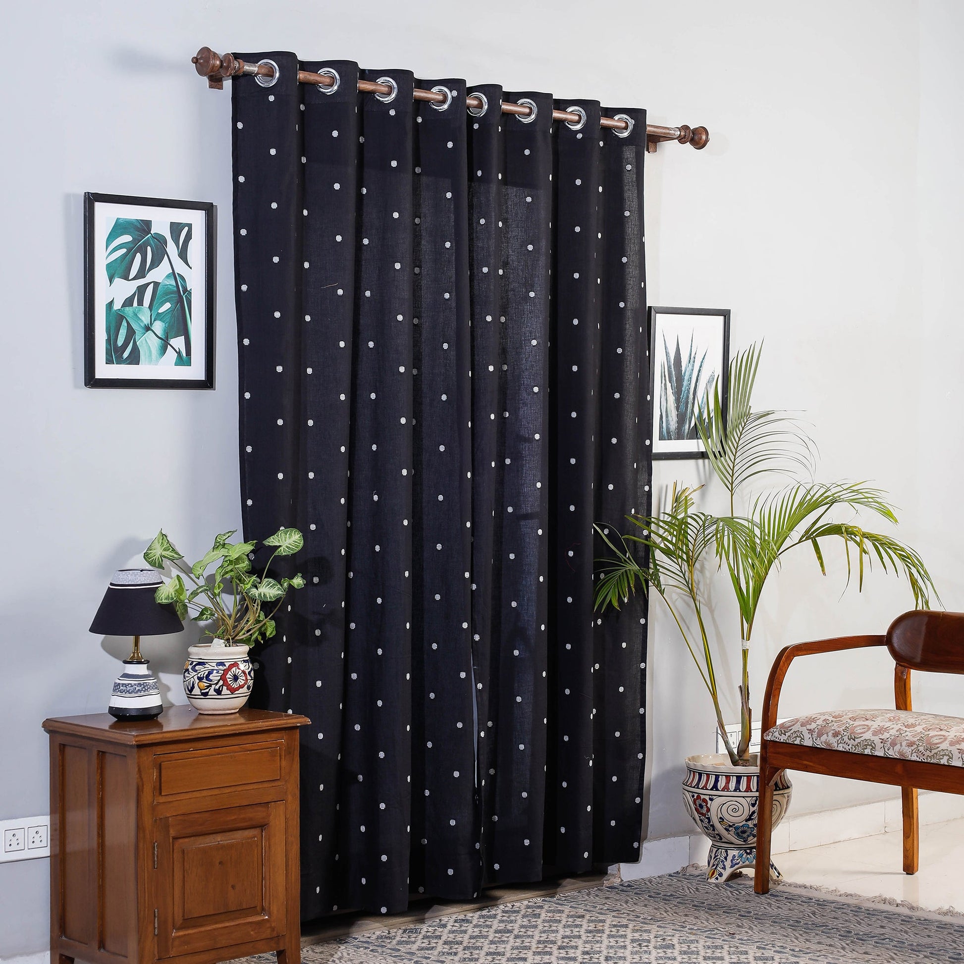 Black - Jacquard Weave Cotton Door Curtain (7 x 3 Feet) (single piece)