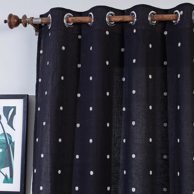 Black - Jacquard Weave Cotton Door Curtain (7 x 3 Feet) (single piece)