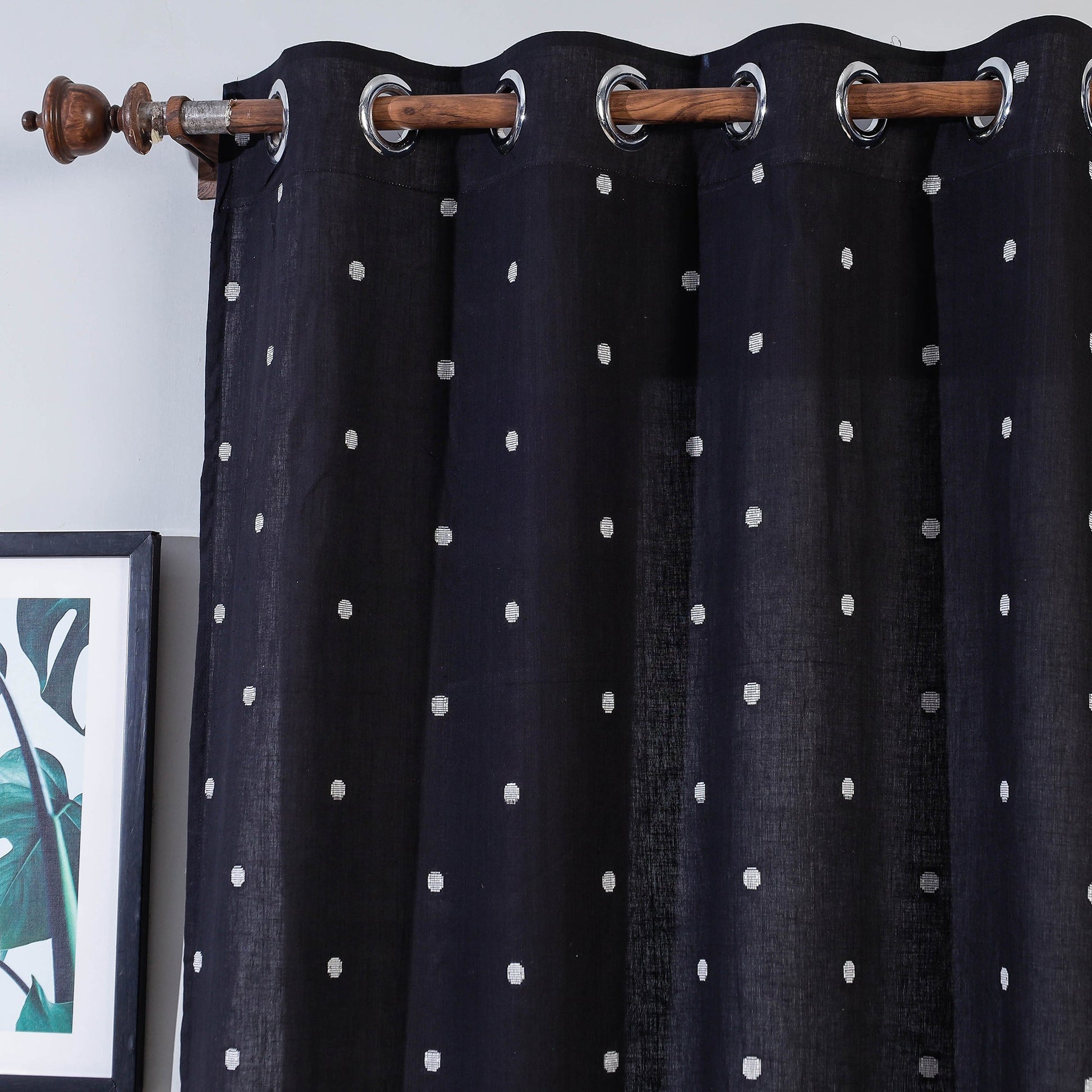 Black - Jacquard Weave Cotton Door Curtain (7 x 3 Feet) (single piece)