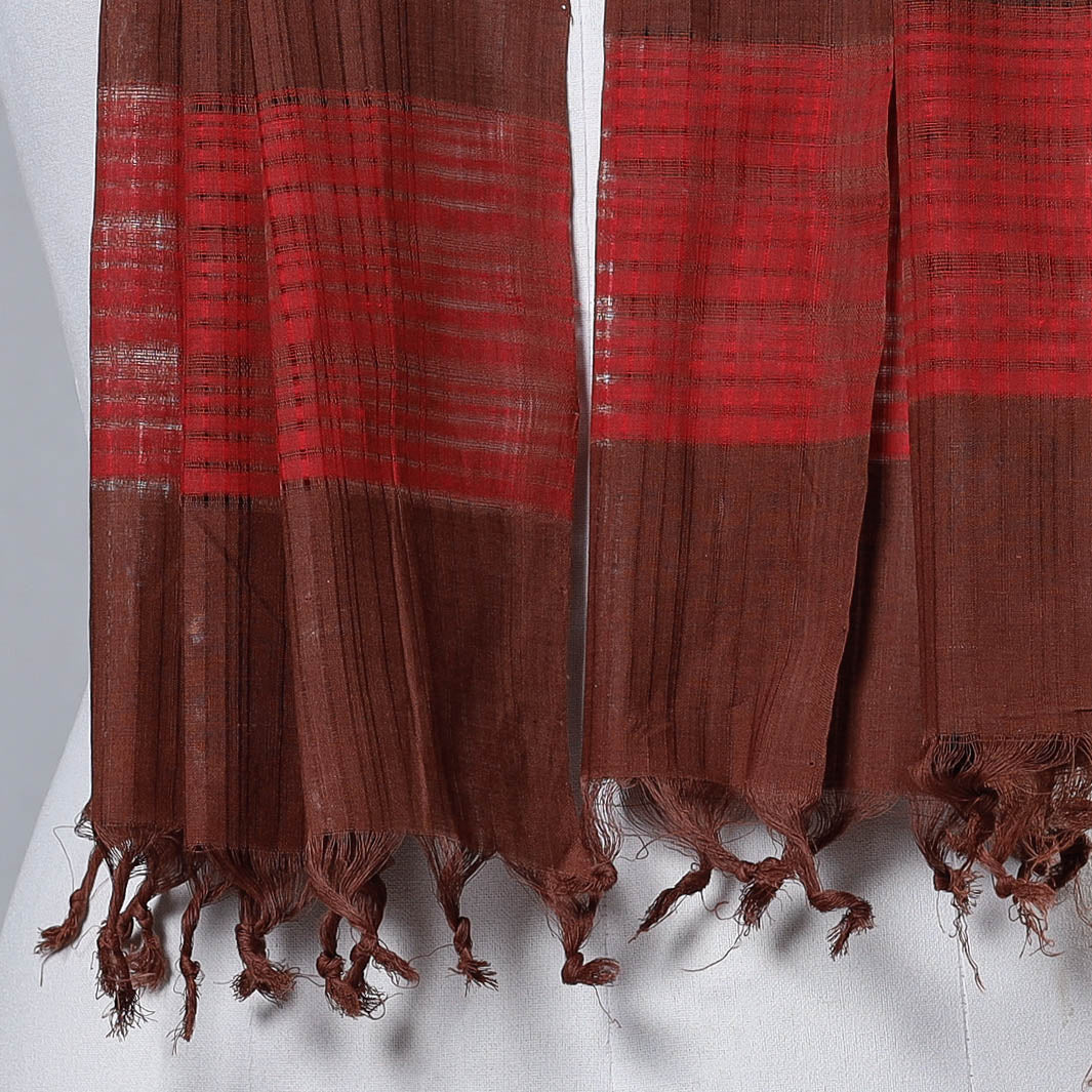 Brown - Mangalagiri Cotton Missing Weave Handloom Stole with Tassels