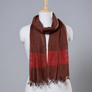 Brown - Mangalagiri Cotton Missing Weave Handloom Stole with Tassels