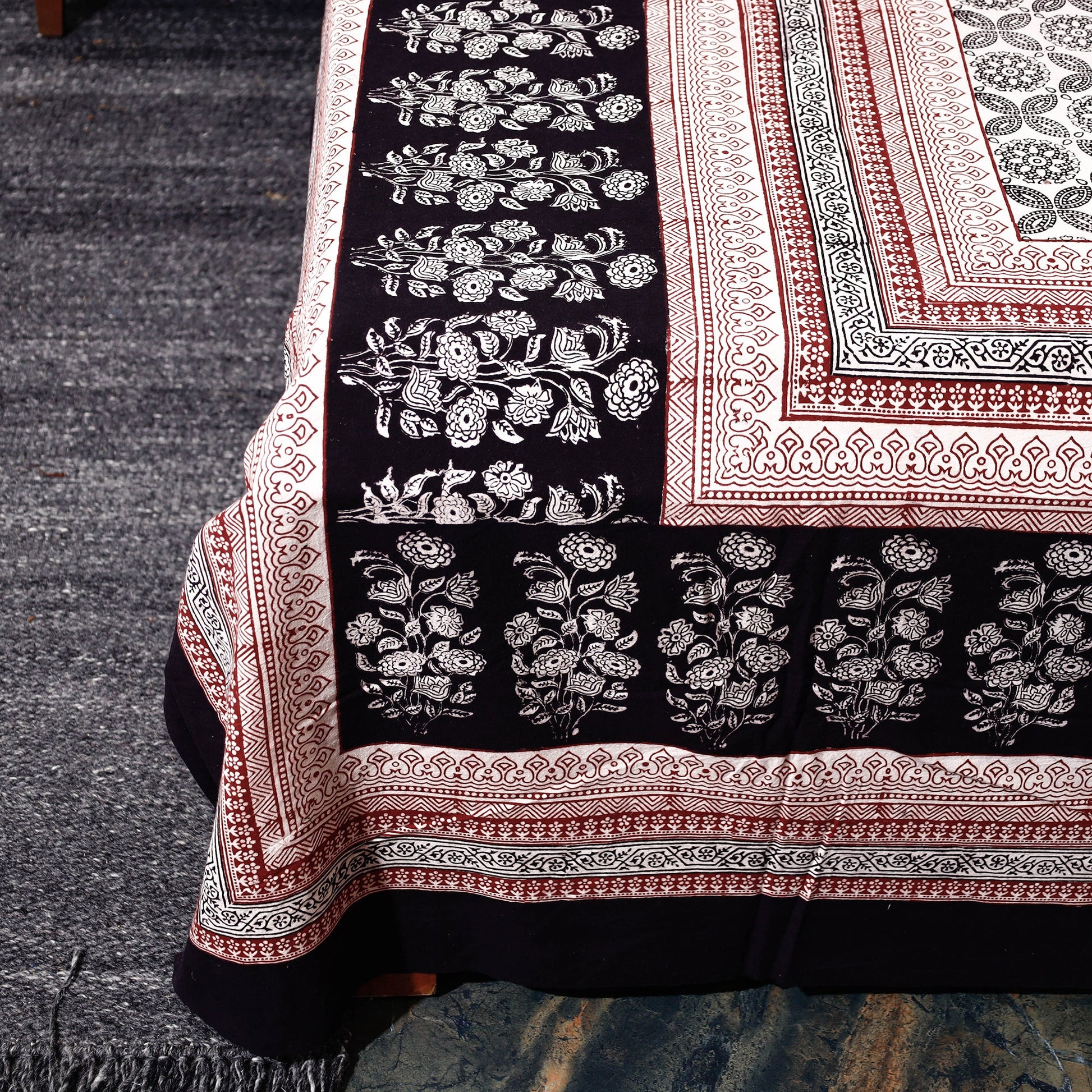 Beige - Bagh Block Printed Cotton Double Bed Cover with Pillow Covers (113 x 93 in)
