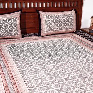 Beige - Bagh Block Printed Cotton Double Bed Cover with Pillow Covers (113 x 93 in)