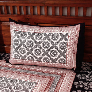 Beige - Bagh Block Printed Cotton Double Bed Cover with Pillow Covers (113 x 93 in)