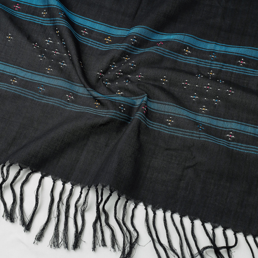 Black - Tangaliya Work Handwoven Cotton Stole with Tassels