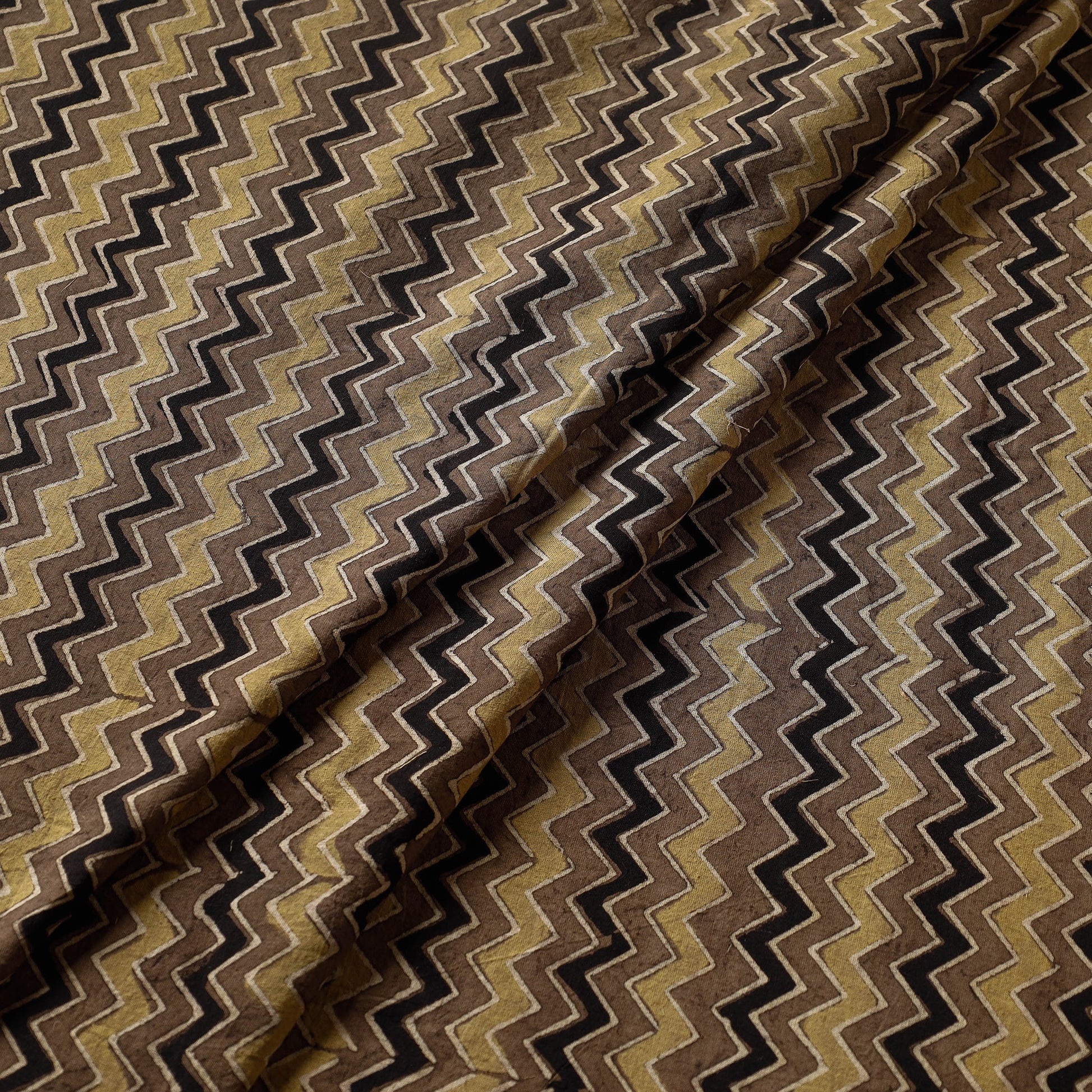 Ash Brown Ajrakh Hand Block Printed Cotton Fabric