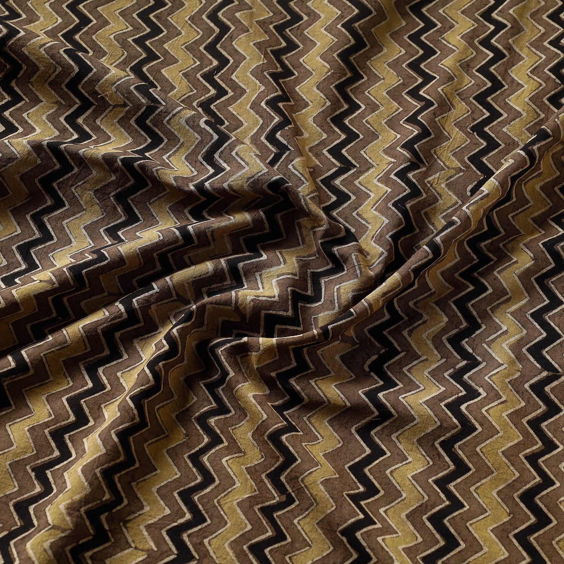 Ash Brown Ajrakh Hand Block Printed Cotton Fabric