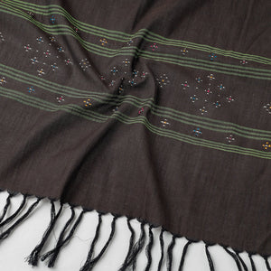 Black - Tangaliya Work Handwoven Cotton Stole with Tassels