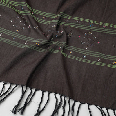 Black - Tangaliya Work Handwoven Cotton Stole with Tassels
