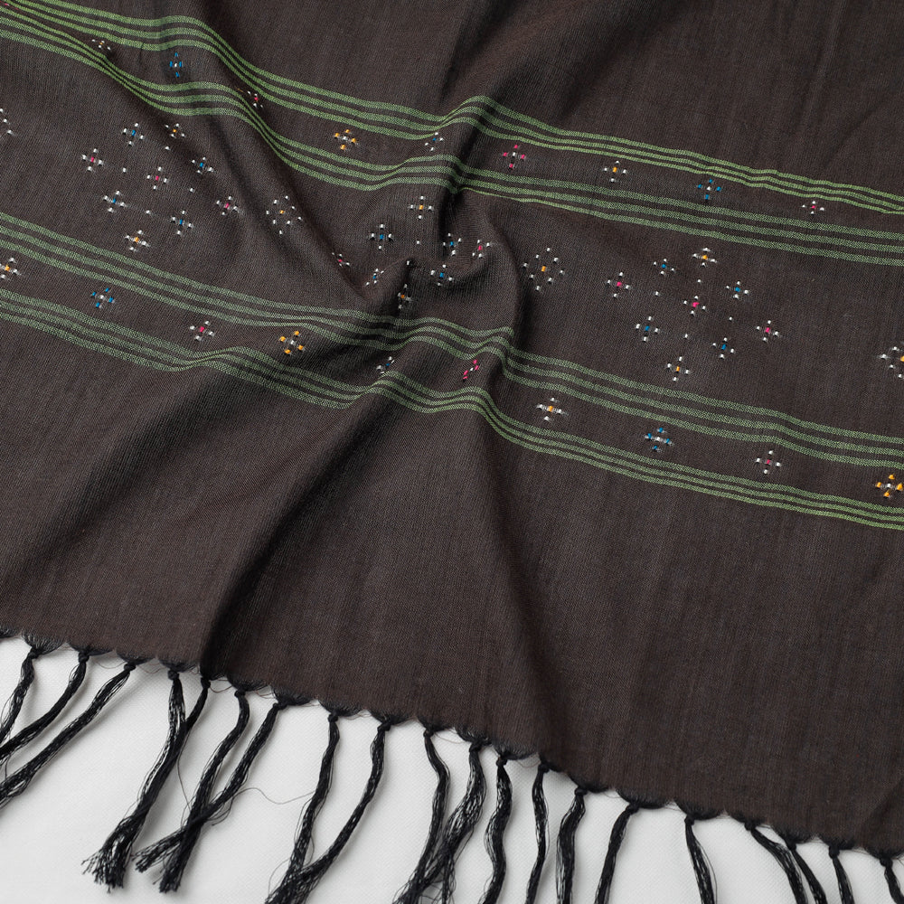 Black - Tangaliya Work Handwoven Cotton Stole with Tassels