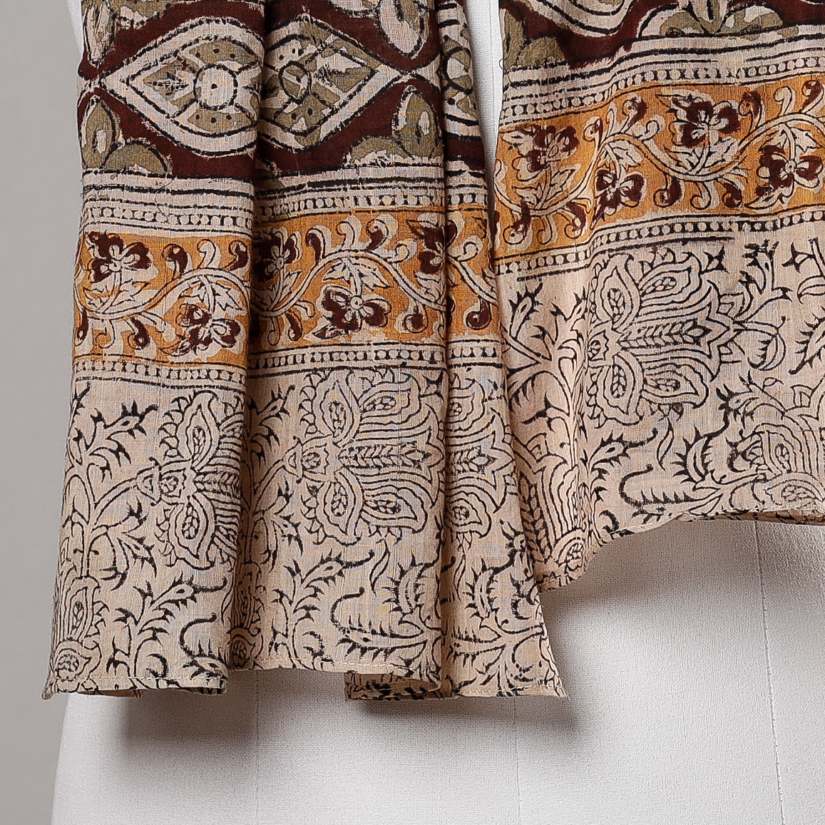 Brown - Kalamkari Block Printed Handloom Fine Cotton Stole
