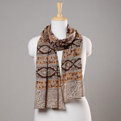 Brown - Kalamkari Block Printed Handloom Fine Cotton Stole