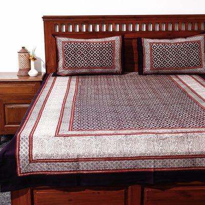 Black - Bagh Block Printed Cotton Single Bed Cover with Pillow Covers (94 x 64 in)