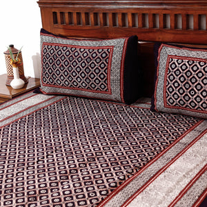 Black - Bagh Block Printed Cotton Single Bed Cover with Pillow Covers (94 x 64 in)