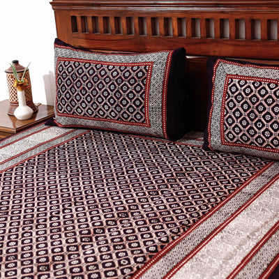 Black - Bagh Block Printed Cotton Single Bed Cover with Pillow Covers (94 x 64 in)