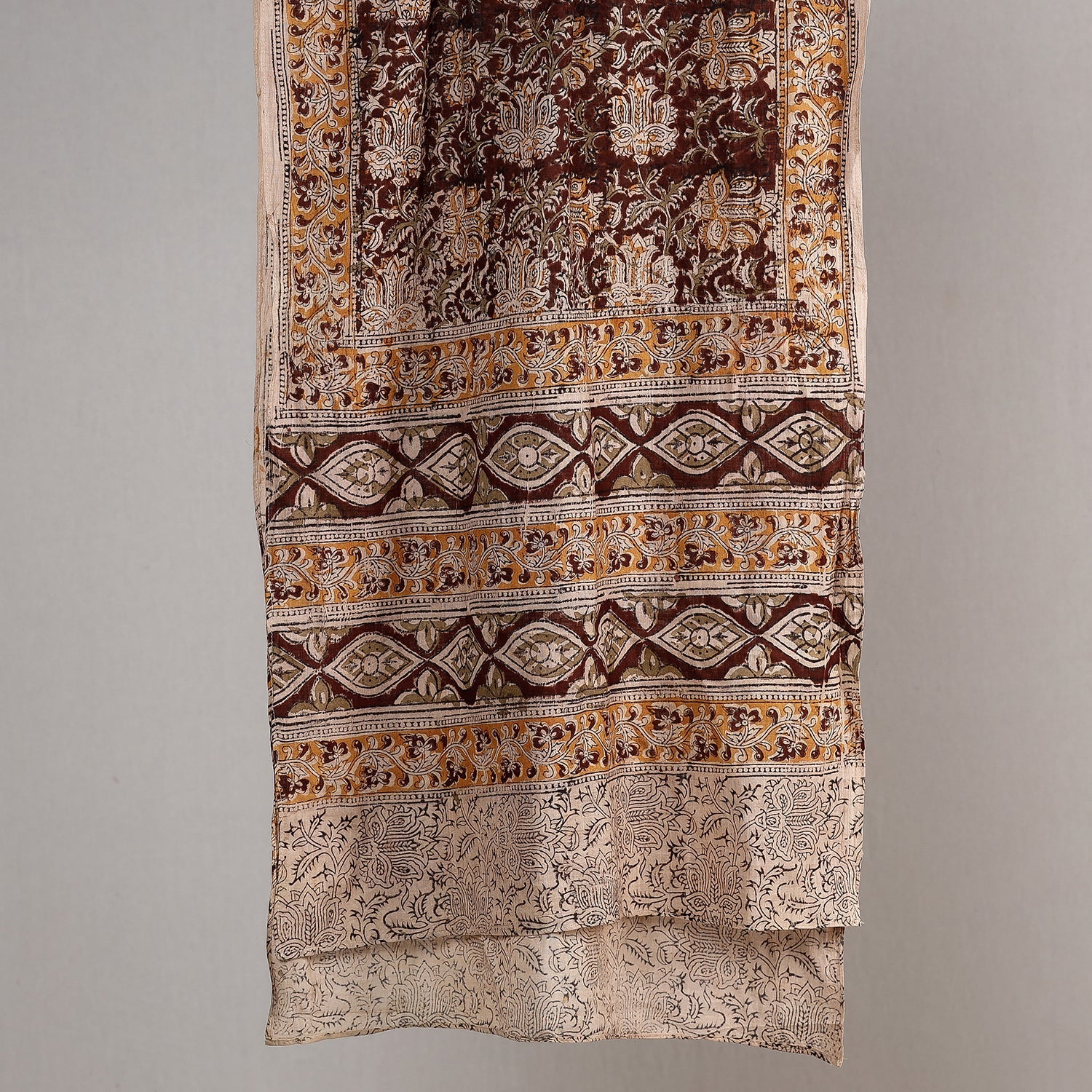 Brown - Kalamkari Block Printed Handloom Fine Cotton Stole