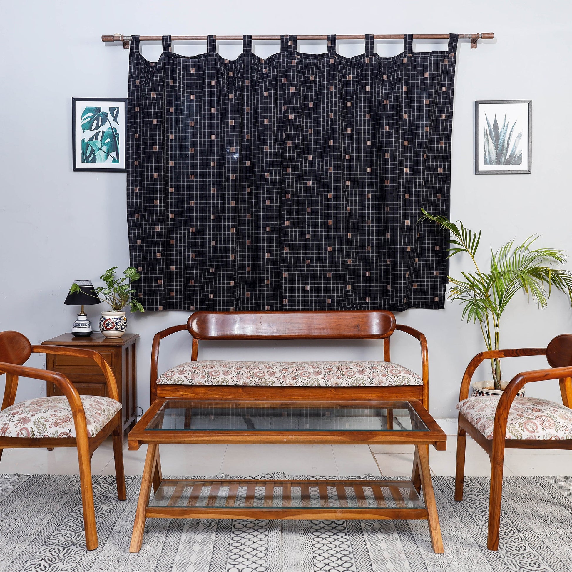 Black - Jacquard Weave Cotton Window Curtain (5 x 3.5 Feet) (single piece)