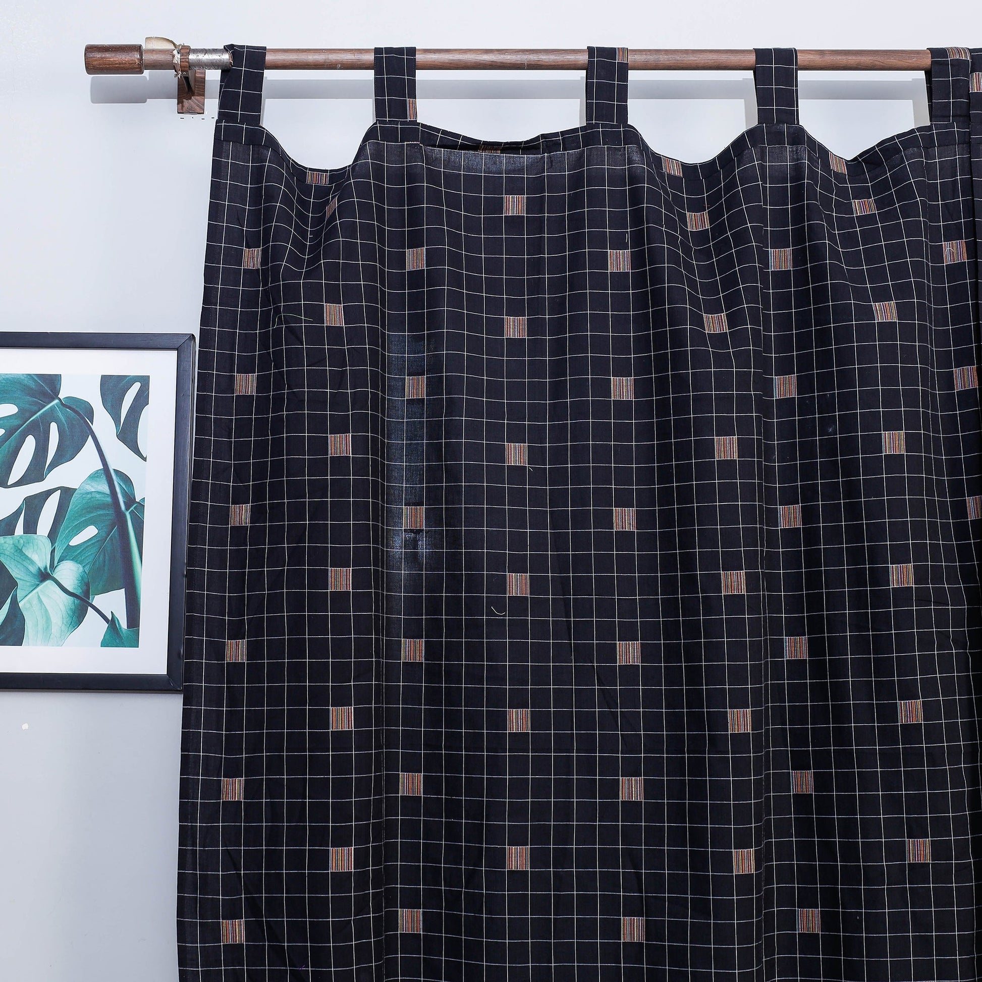 Black - Jacquard Weave Cotton Window Curtain (5 x 3.5 Feet) (single piece)
