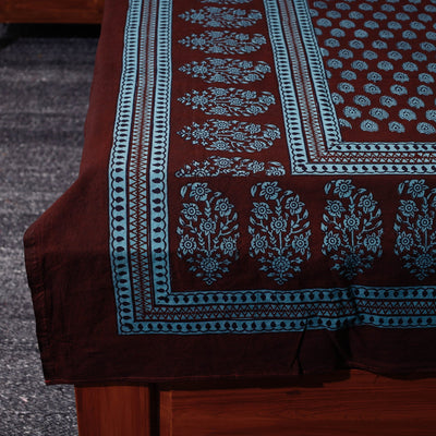 Blue - Bagh Block Printed Cotton Single Bed Cover with Pillow Covers (94 x 64 in)