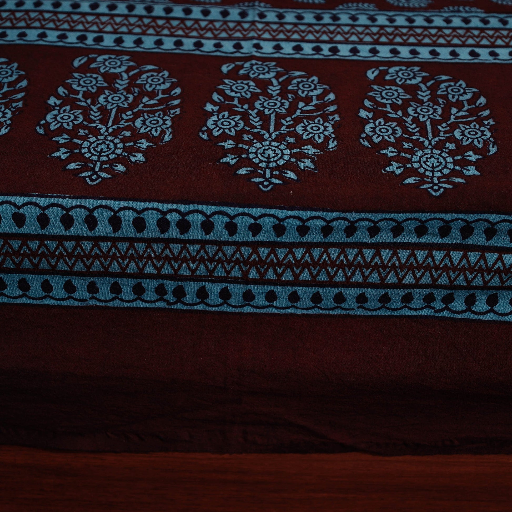 Blue - Bagh Block Printed Cotton Single Bed Cover with Pillow Covers (94 x 64 in)