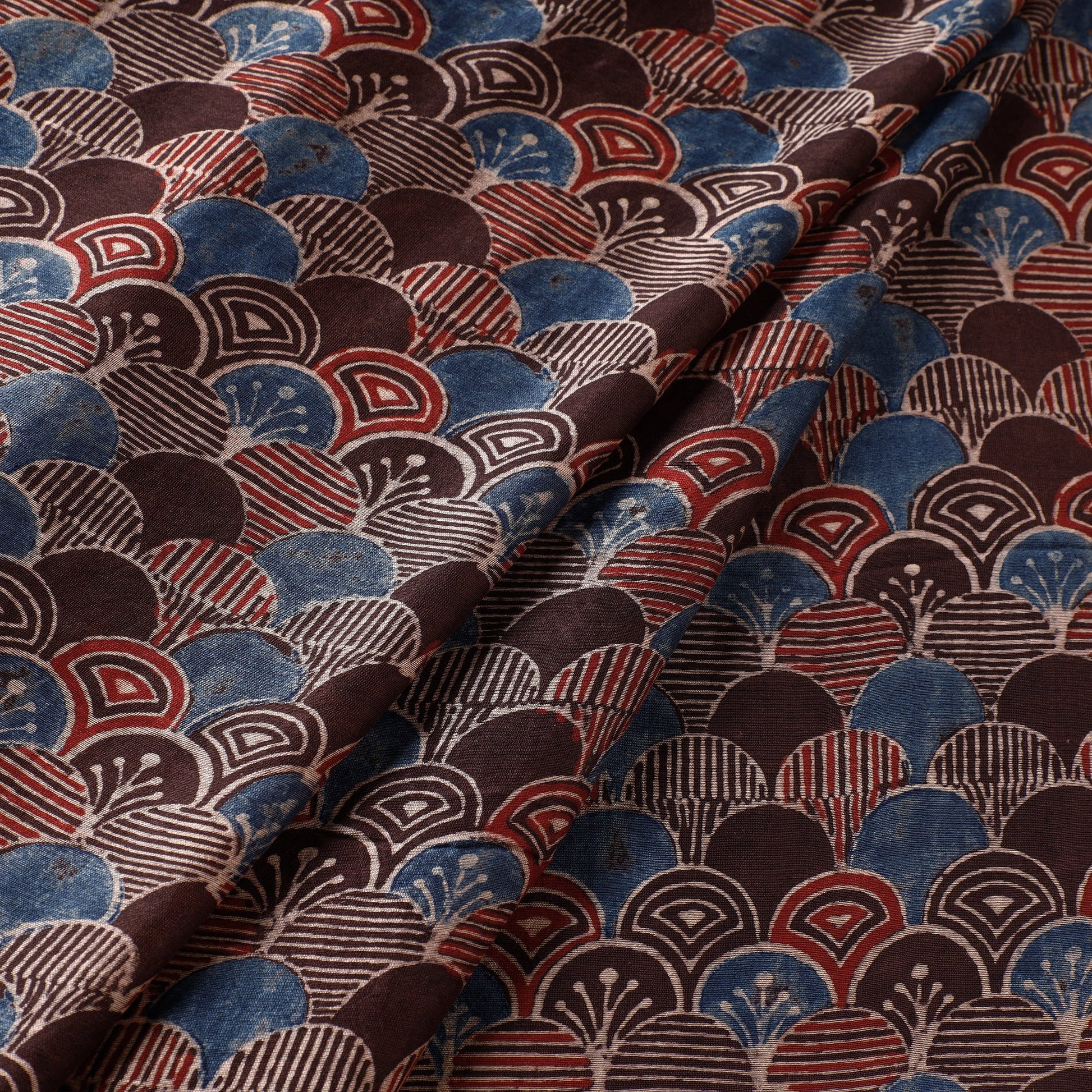 Brown - Bubbles Pattern Ajrakh Block Printed Handloom Chanderi Silk Fabric