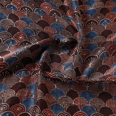 Brown - Bubbles Pattern Ajrakh Block Printed Handloom Chanderi Silk Fabric