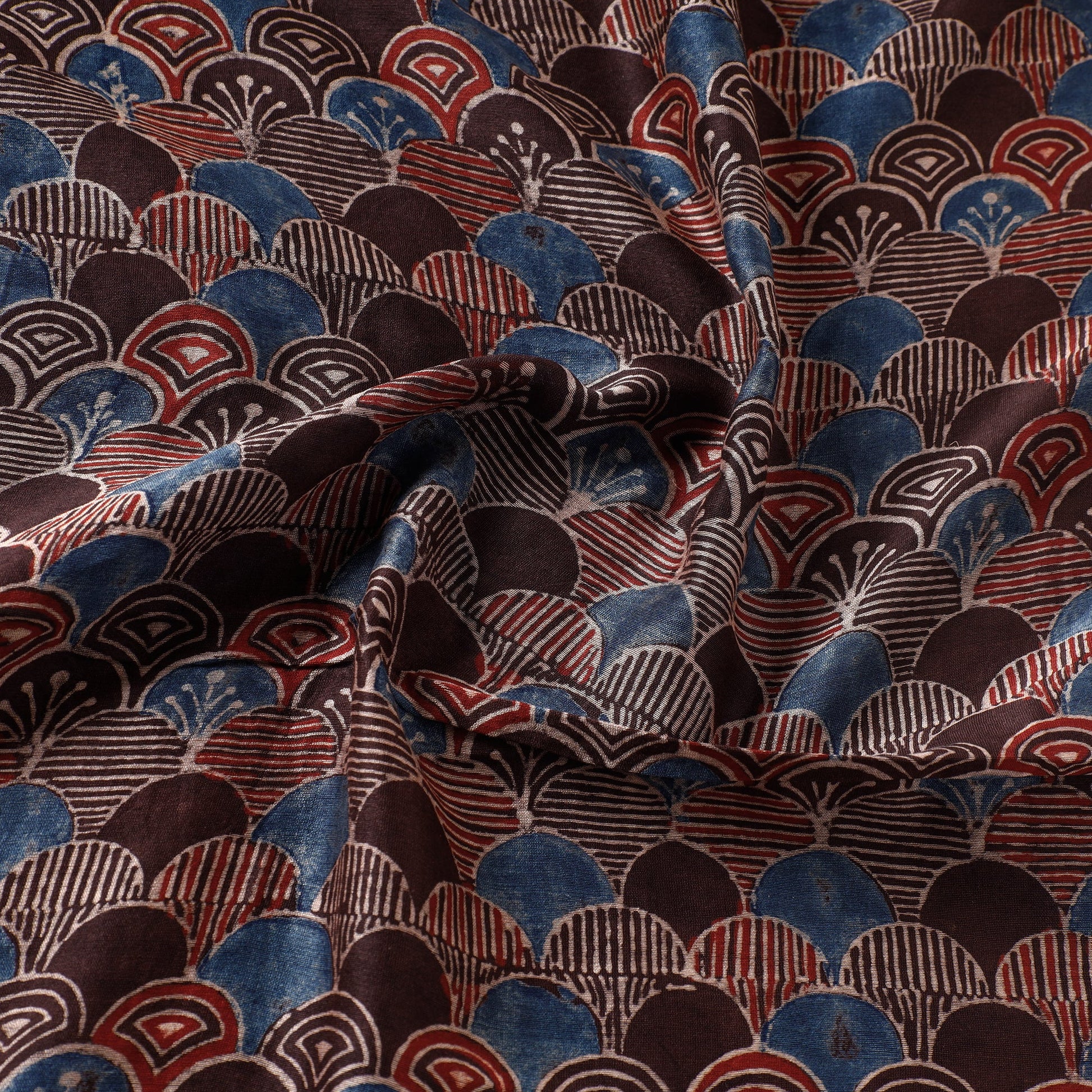 Brown - Bubbles Pattern Ajrakh Block Printed Handloom Chanderi Silk Fabric
