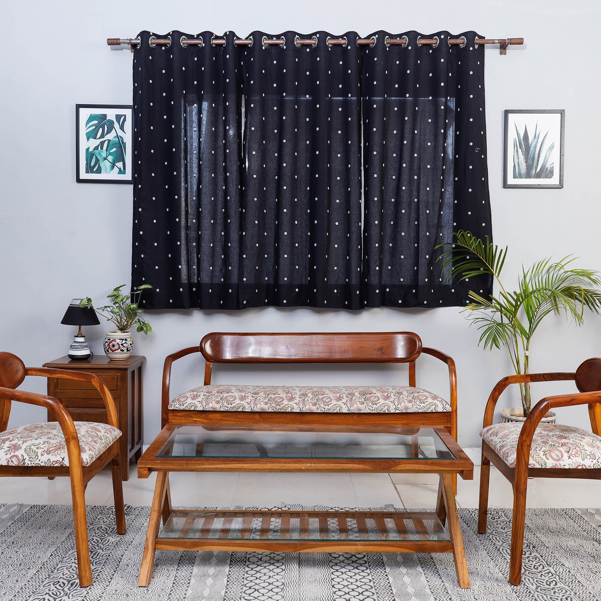 Black - Jacquard Weave Cotton Window Curtain (5 x 3 Feet) (single piece)