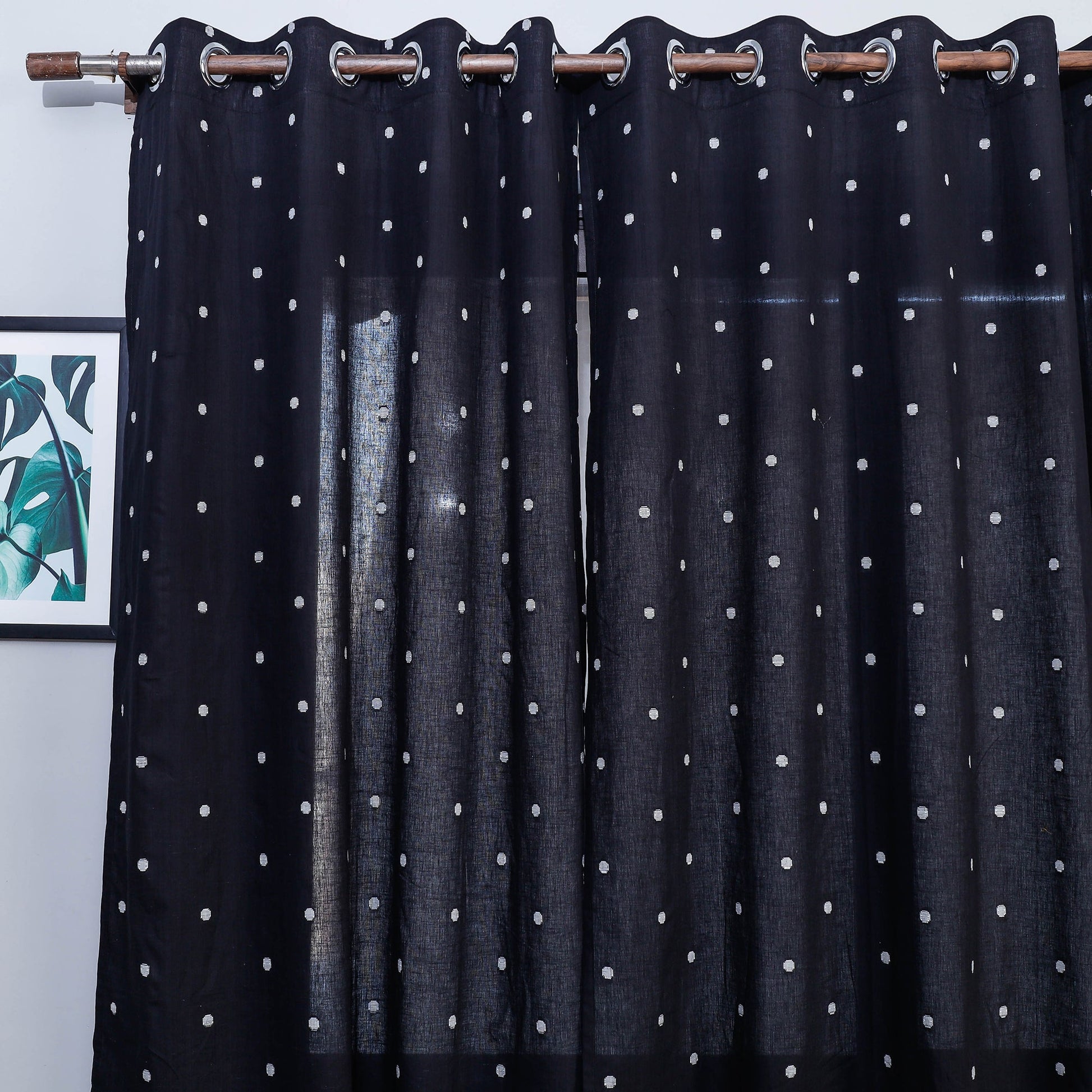 Black - Jacquard Weave Cotton Window Curtain (5 x 3 Feet) (single piece)