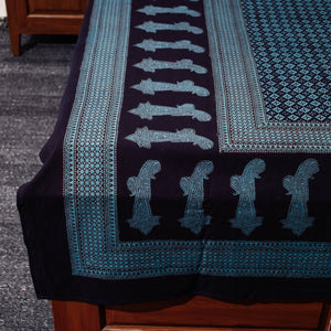 Blue - Bagh Block Printed Cotton Single Bed Cover with Pillow Covers (94 x 64 in)