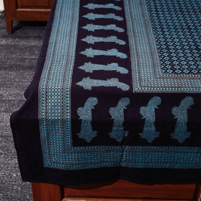 Blue - Bagh Block Printed Cotton Single Bed Cover with Pillow Covers (94 x 64 in)