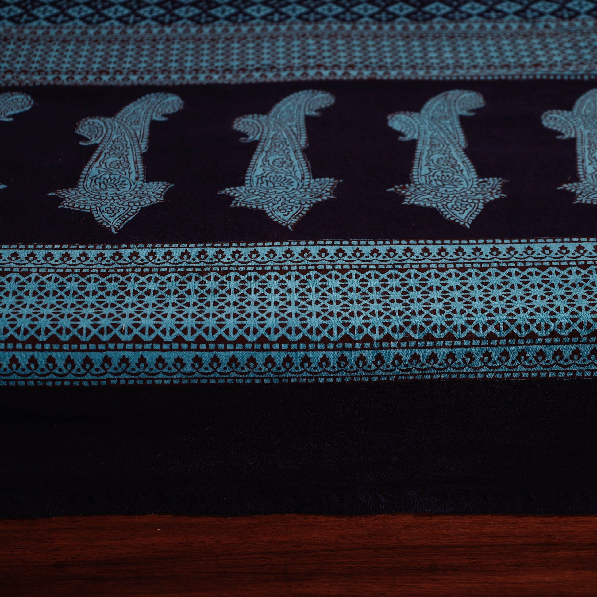 Blue - Bagh Block Printed Cotton Single Bed Cover with Pillow Covers (94 x 64 in)