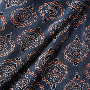 Blue - Ajrakh Block Printed Handloom Chanderi Silk Fabric
