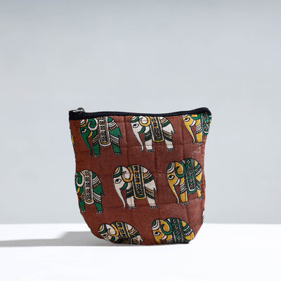 Brown - Handmade Quilted Kalamkari Printed Utility Pouch 03
