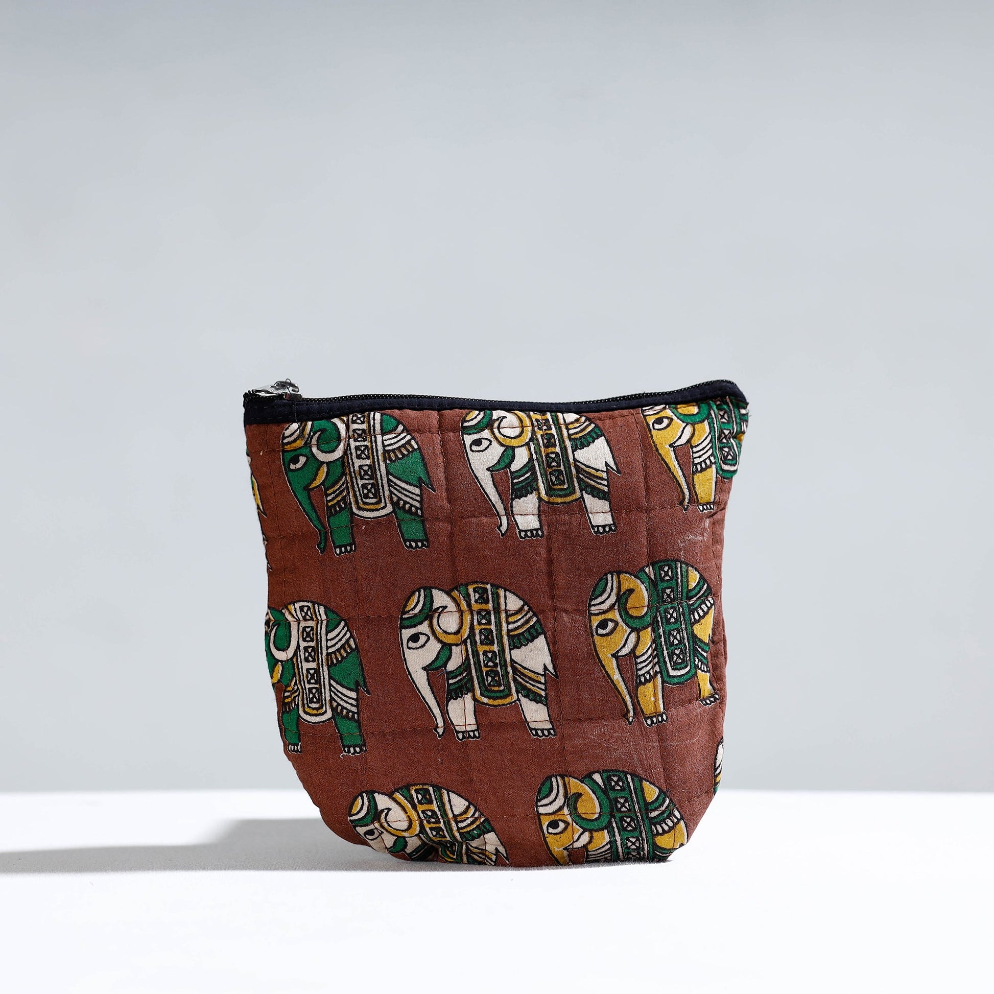Brown - Handmade Quilted Kalamkari Printed Utility Pouch 03