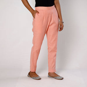 Baby Pink Flex Cotton Tapered Casual Pant for Women